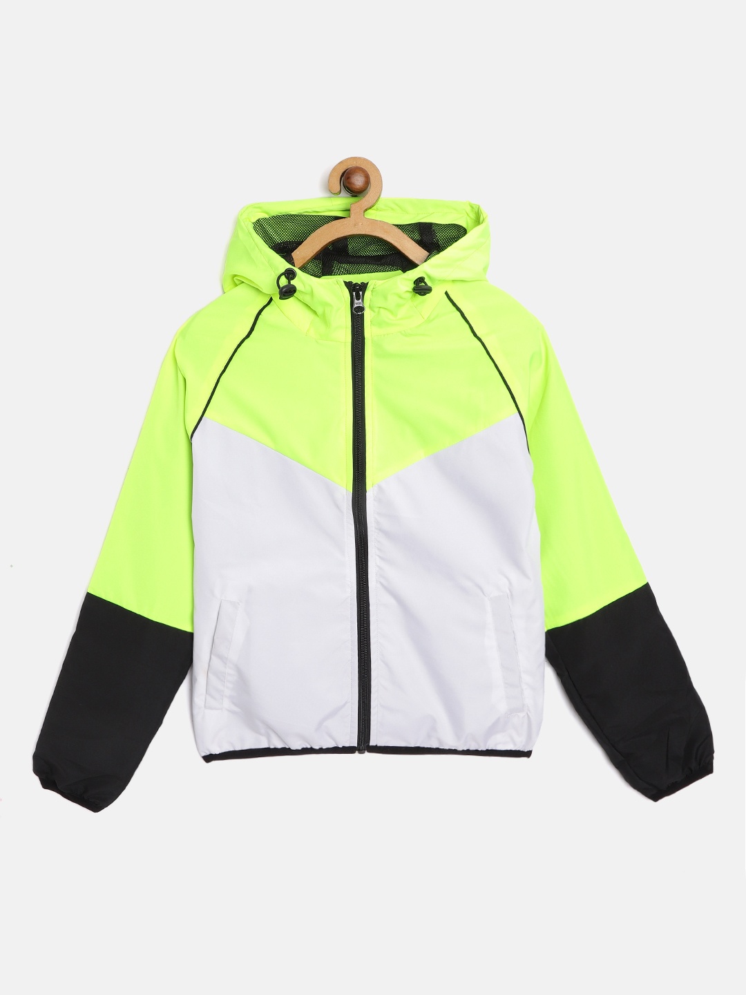 

HRX By Hrithik Roshan U-17 Active Girls Bright White Rapid-Dry Colourblock Jackets, Lime green