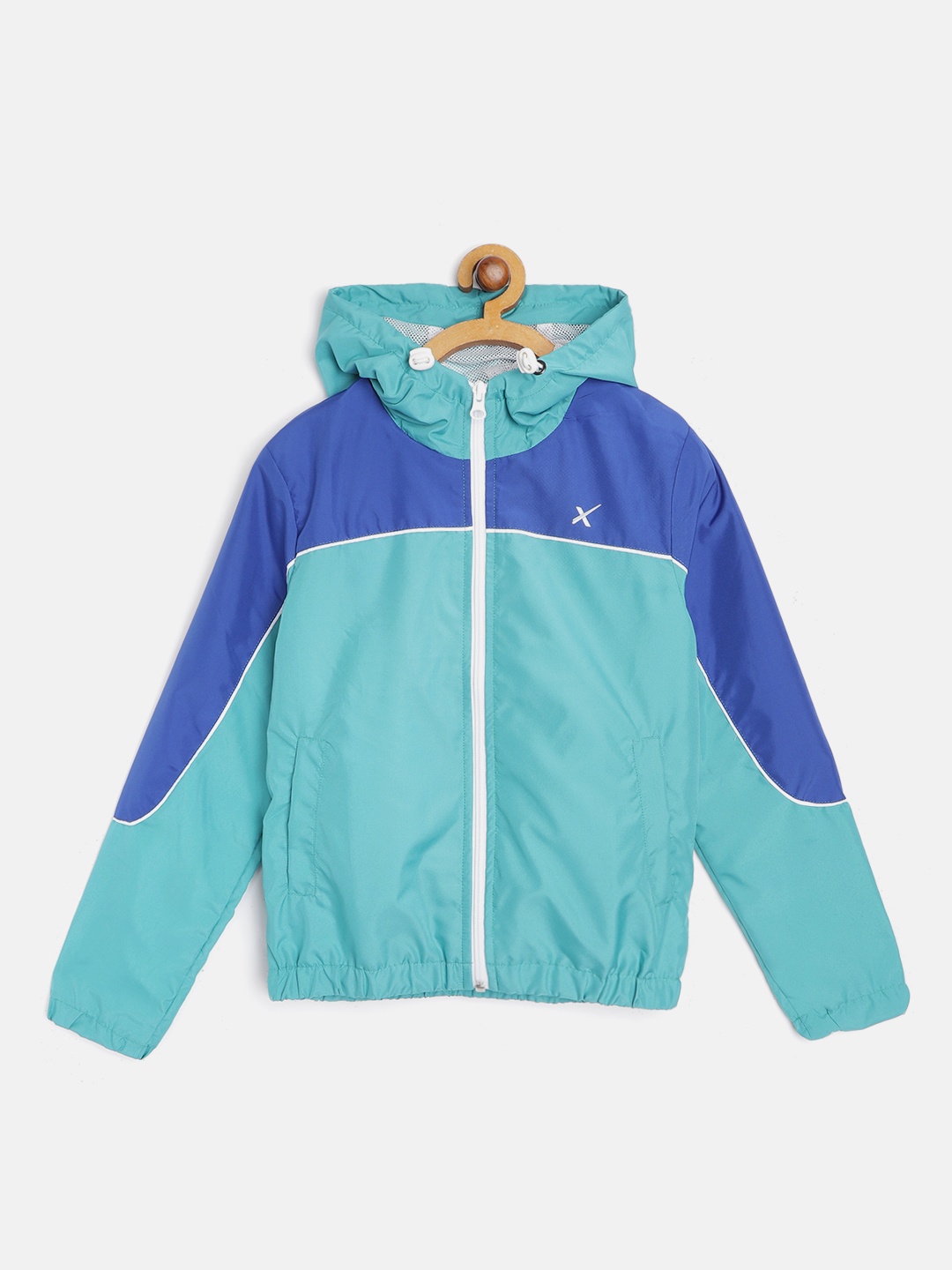 

HRX By Hrithik Roshan U-17 Active Girls aque mint Rapid-Dry Colourblock Jackets, Blue