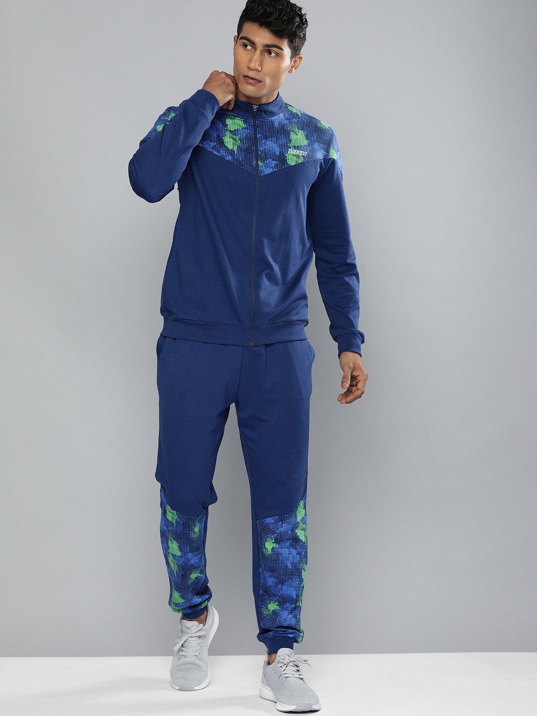 

HRX By Hrithik Roshan Lifestyle Men Blue Bio-Wash Colourblock Tracksuits