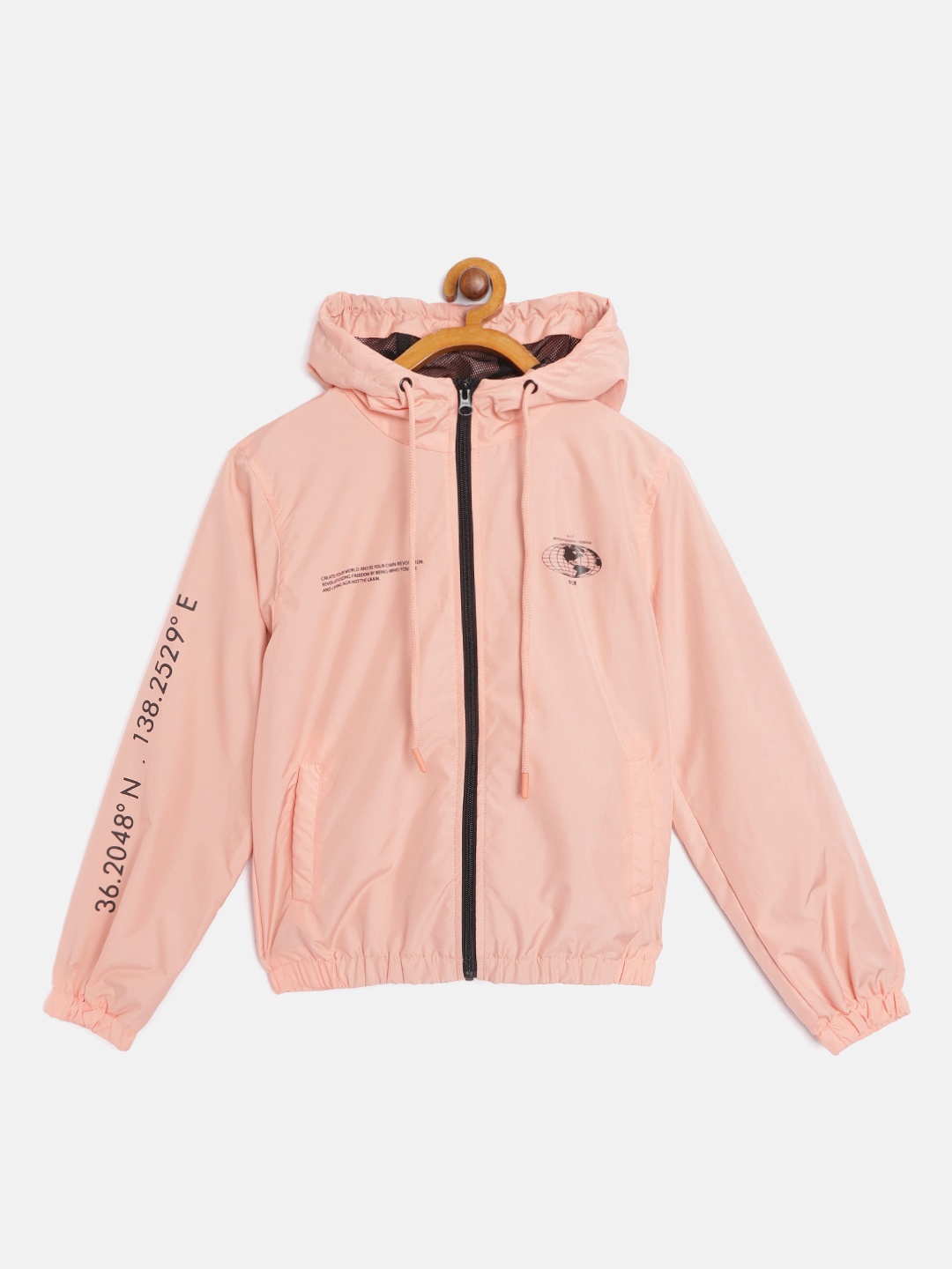 

HRX by Hrithik Roshan U-17 Lifestyle Girls Peach Amber Rapid-Dry Typography Detail Jacket