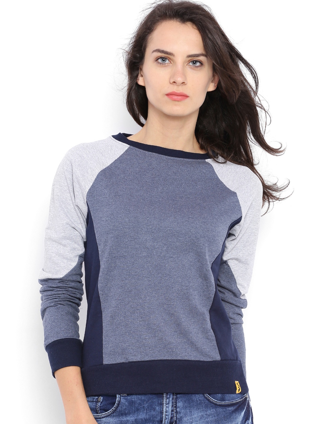 

Campus Sutra Grey Colourblocked Sweatshirt