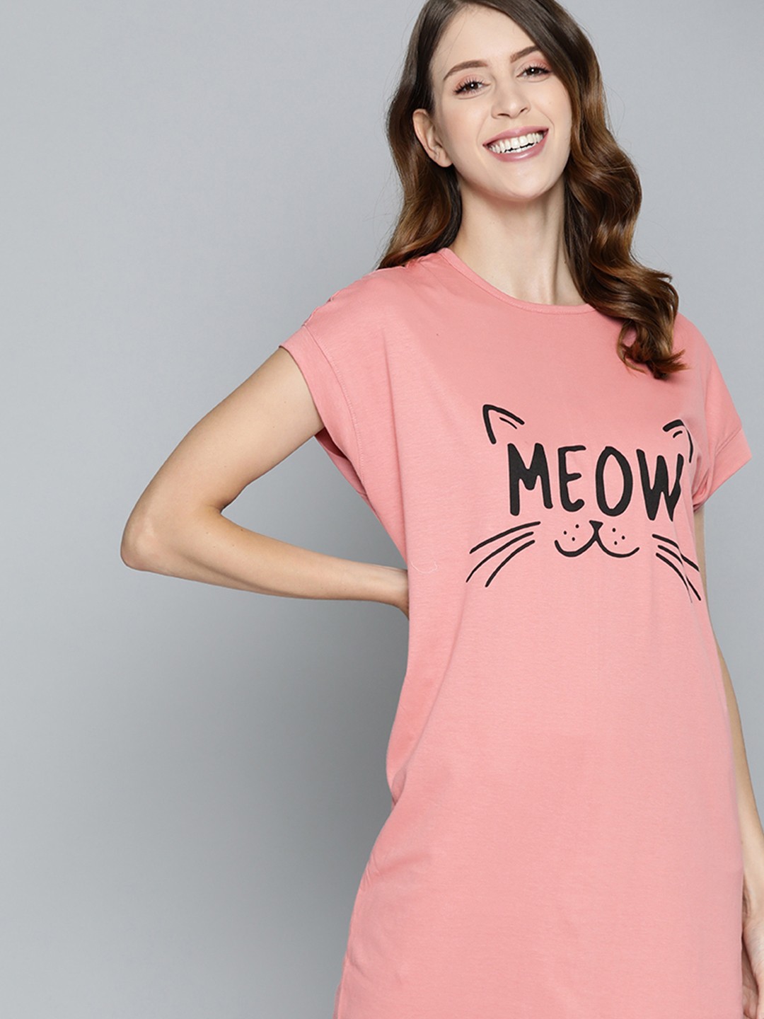 

HERE&NOW Women Pink Printed Pure Cotton Nightdress