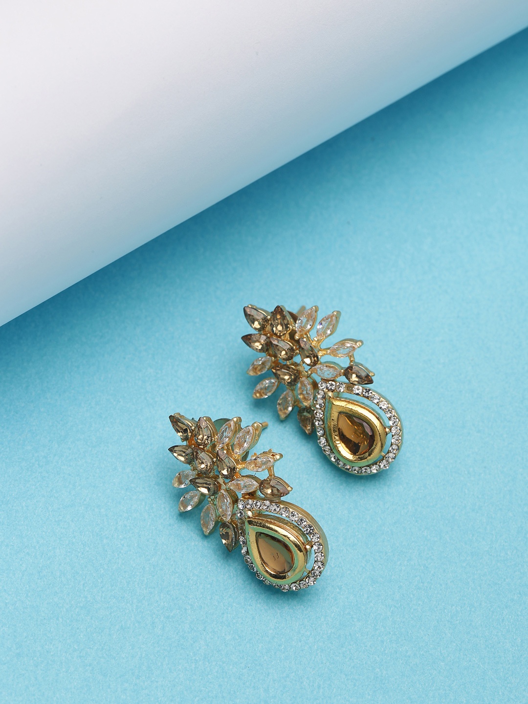 

PANASH Gold-Plated Handcrafted CZ-Studded Contemporary Studs