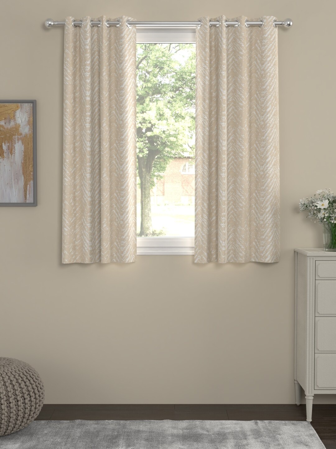 

ROSARA HOME Set of 2 Beige & White Window Curtains