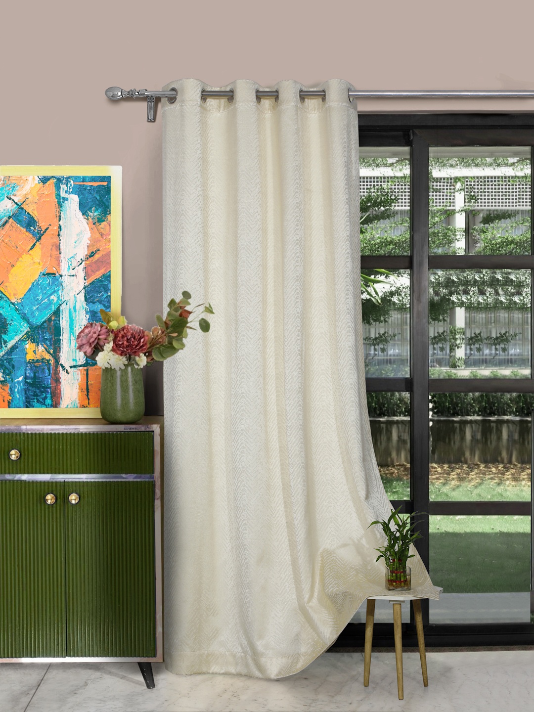 

ROSARA HOME Unisex Cream Abstract Pack of Single Long Door Curtain
