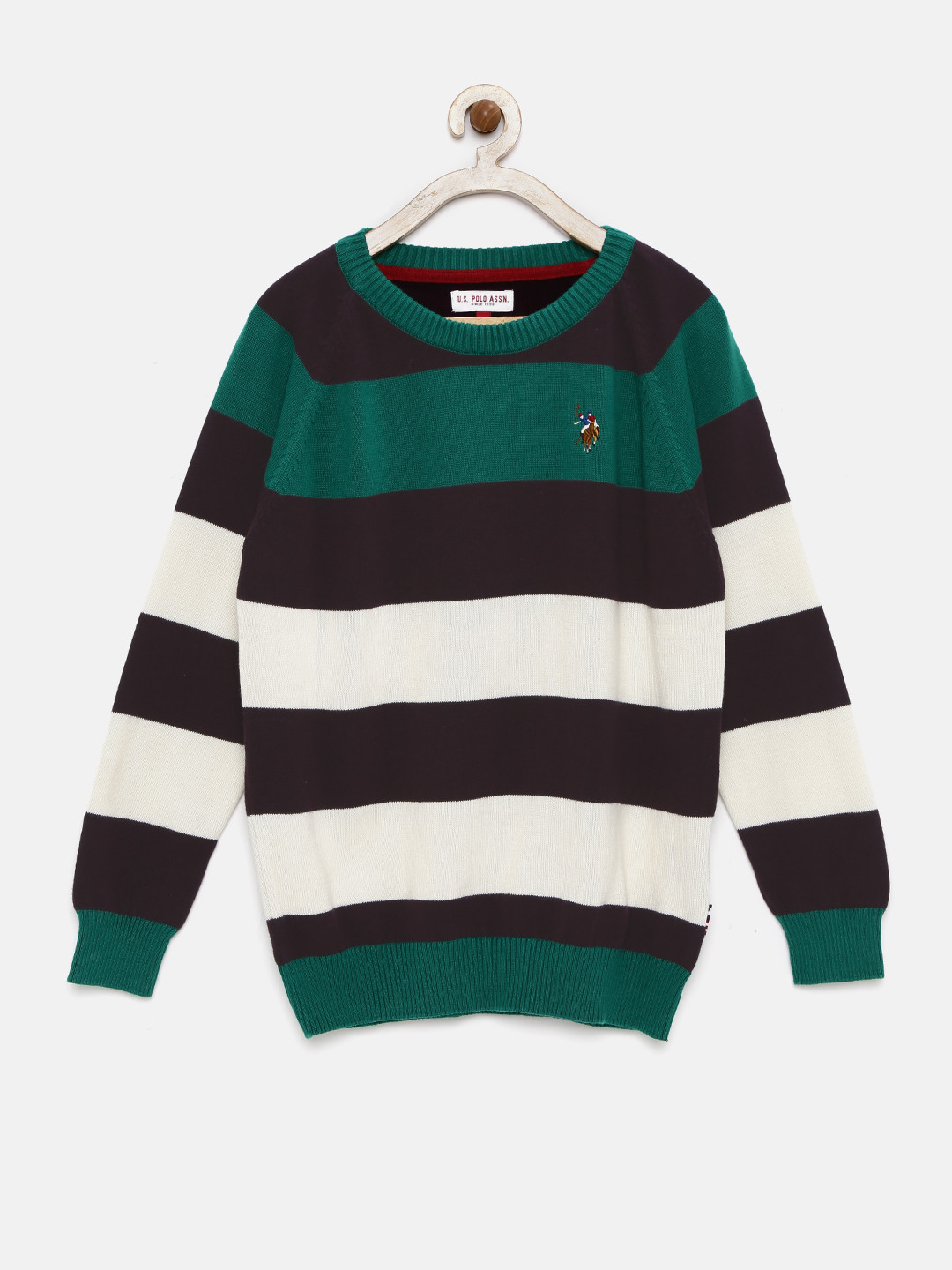 

U.S. Polo Assn. Kids Boys Green & Burgundy Striped Sweater