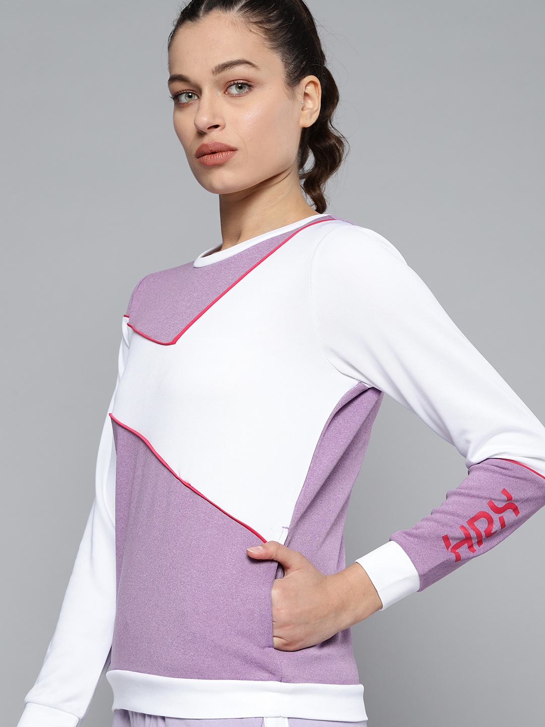 

HRX By Hrithik Roshan Lifestyle Women Magic Mauve Rapid-Dry Colourblock Sweatshirt