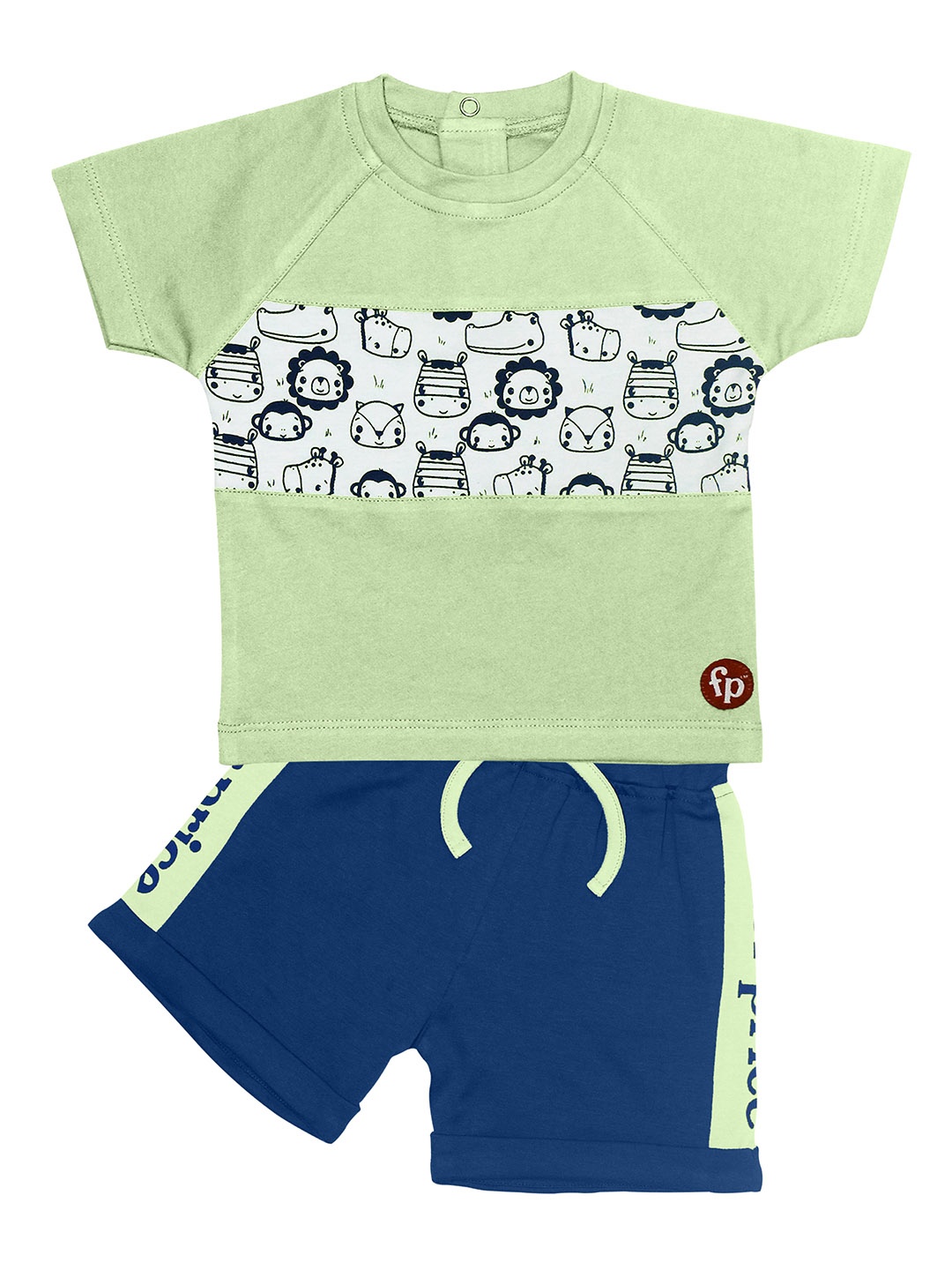 

Fisher Price X Moms Love Infant Boys Green & Navy Blue Printed T-shirt with Shorts