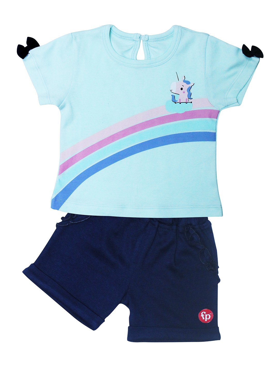

Fisher Price X Moms Love Infant Girls Blue Printed T-shirt with Shorts