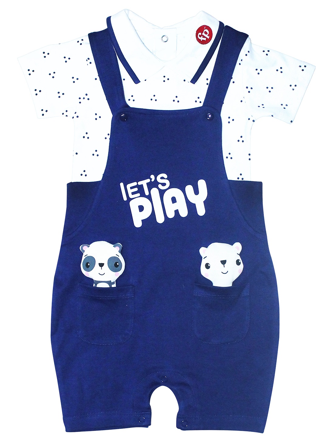 

Fisher Price X Moms Love Infant Girls Navy Blue Printed Cotton Dungarees with T-shirt