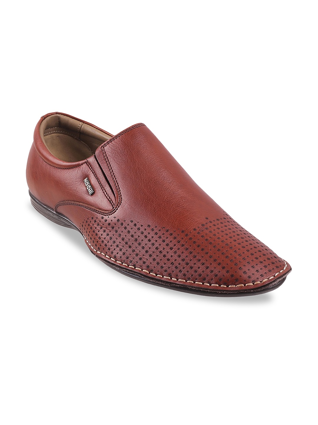 

Mochi Men Tan-Brown Perforated Leather Semi-Formal Slip-Ons