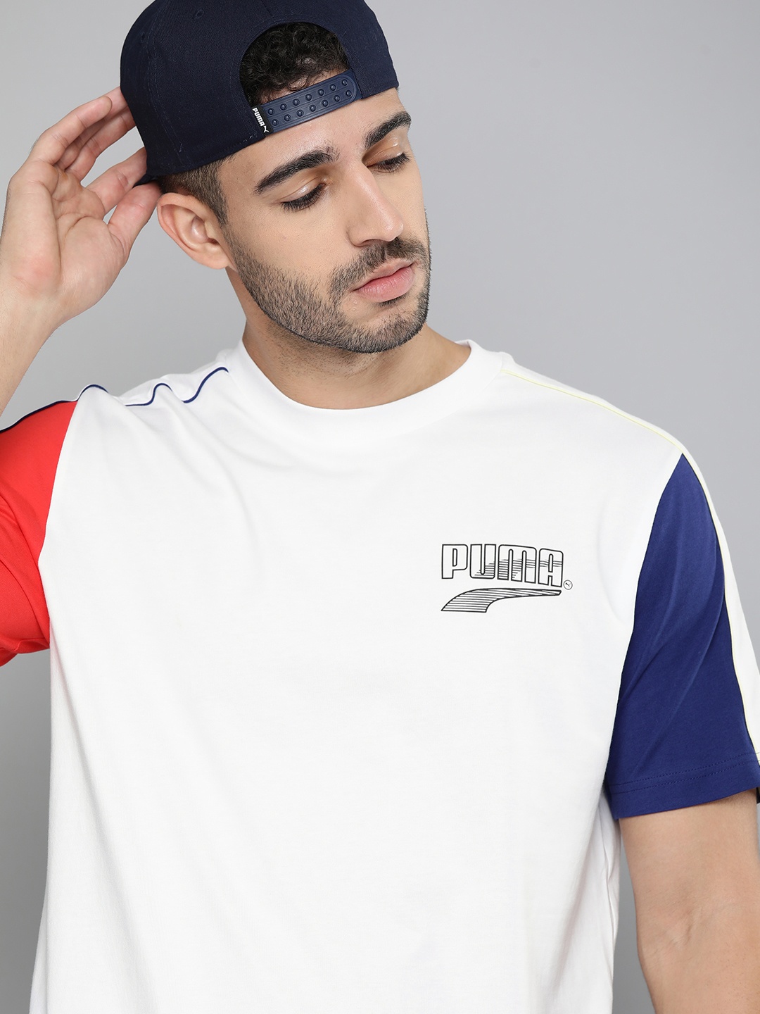 

Puma Men White DECOR8 Brand Logo Printed Pure Cotton T-shirt