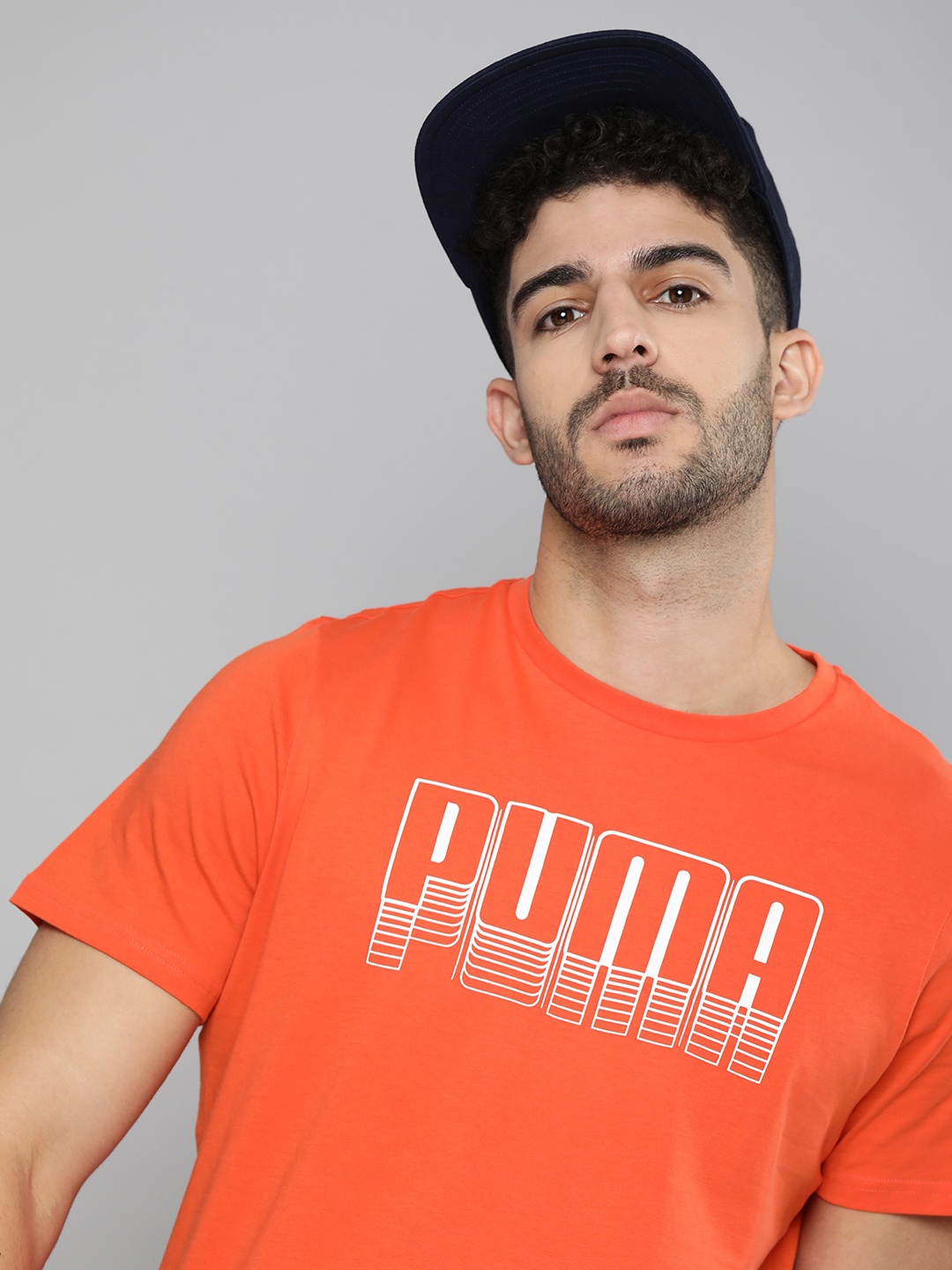 

Puma Men Orange Basic Tee Brand Logo Printed Pure Cotton T-shirt