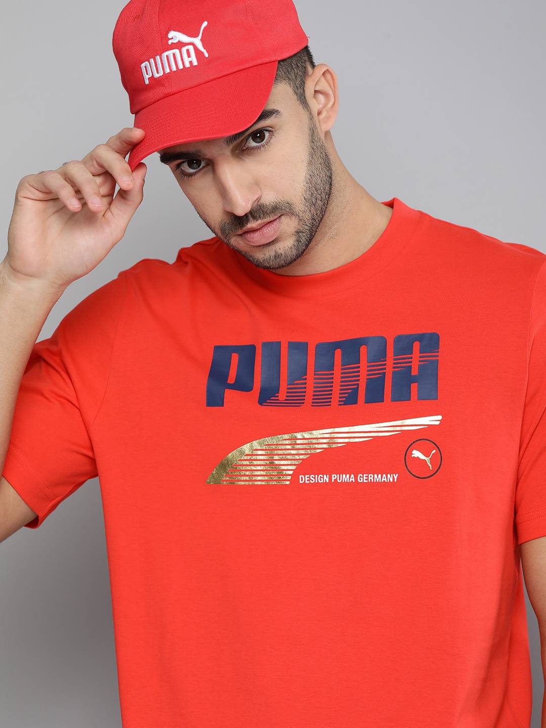 

Puma Men Red Navy Blue Printed Pure Cotton T-shirt