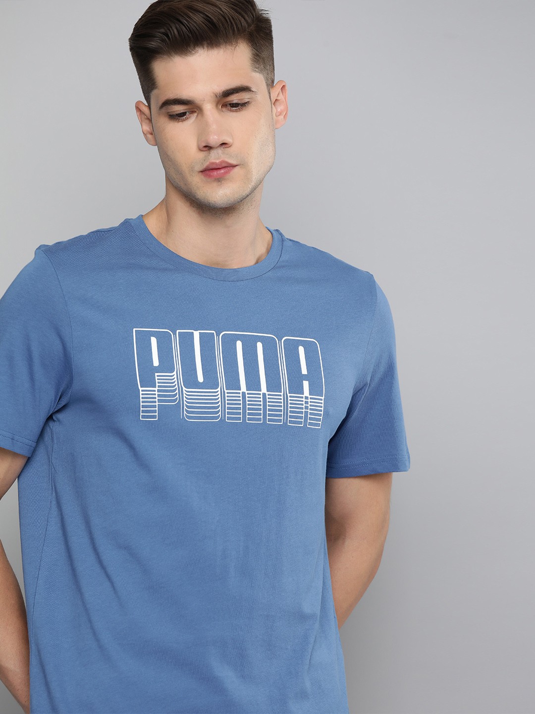 

Puma Men Blue Basic Tee Brand Logo Printed Pure Cotton T-shirt