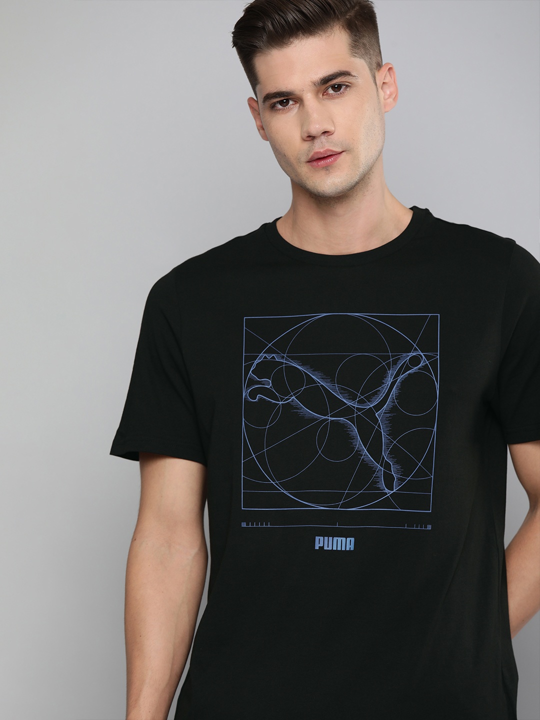 

Puma Men Black Brand Logo Renaissance Cat Printed Pure Cotton T-shirt