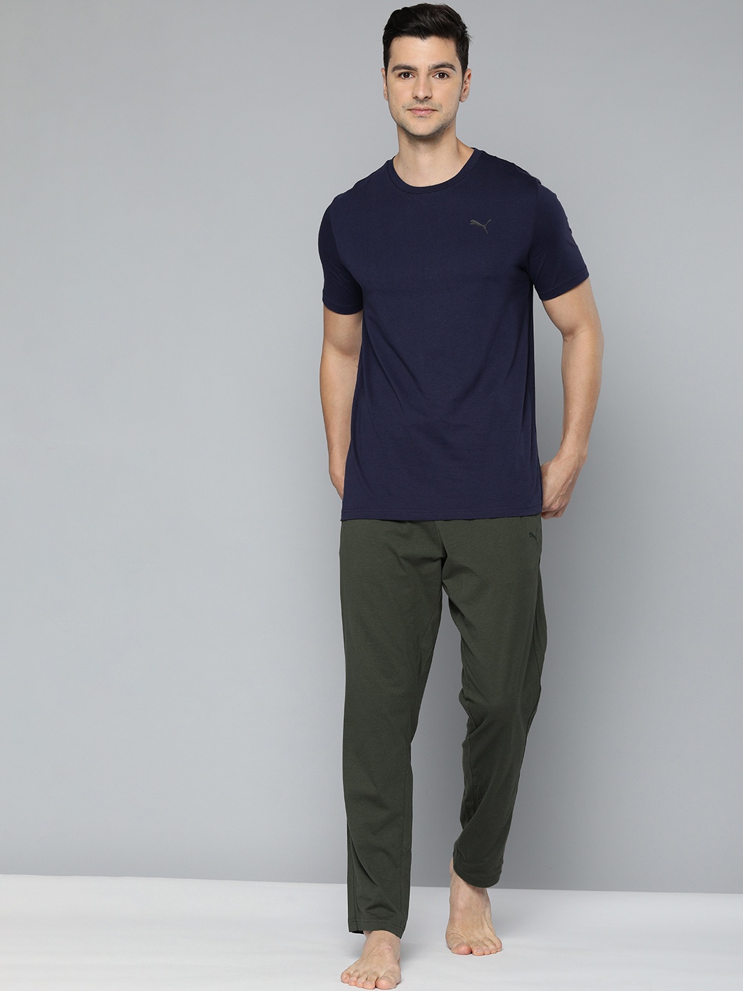 

Puma Men Navy Blue & Olive Green Tee+Jogger Night Suit