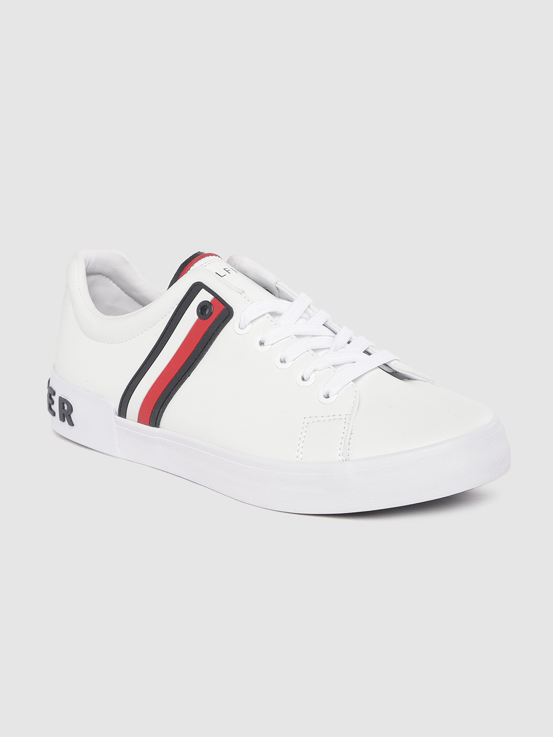 

Tommy Hilfiger Men White Solid Sneakers with Striped Detail