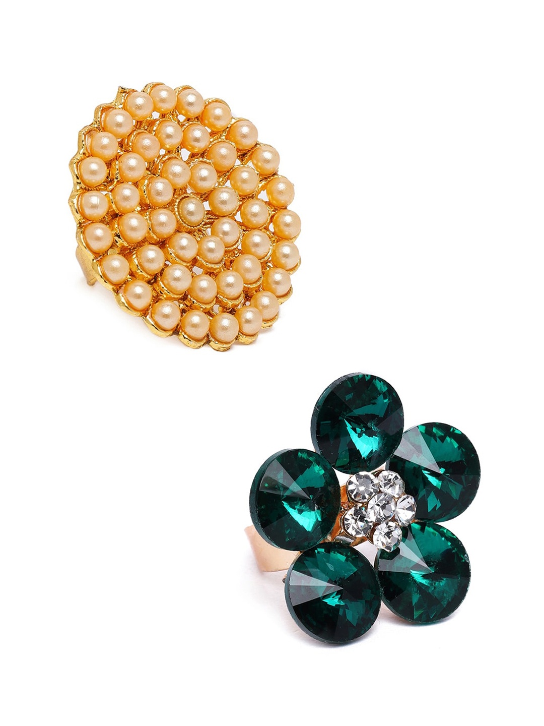 

Zaveri Pearls Set Of 2 Gold-Plated Floral-Shaped Adjustable Finger Rings