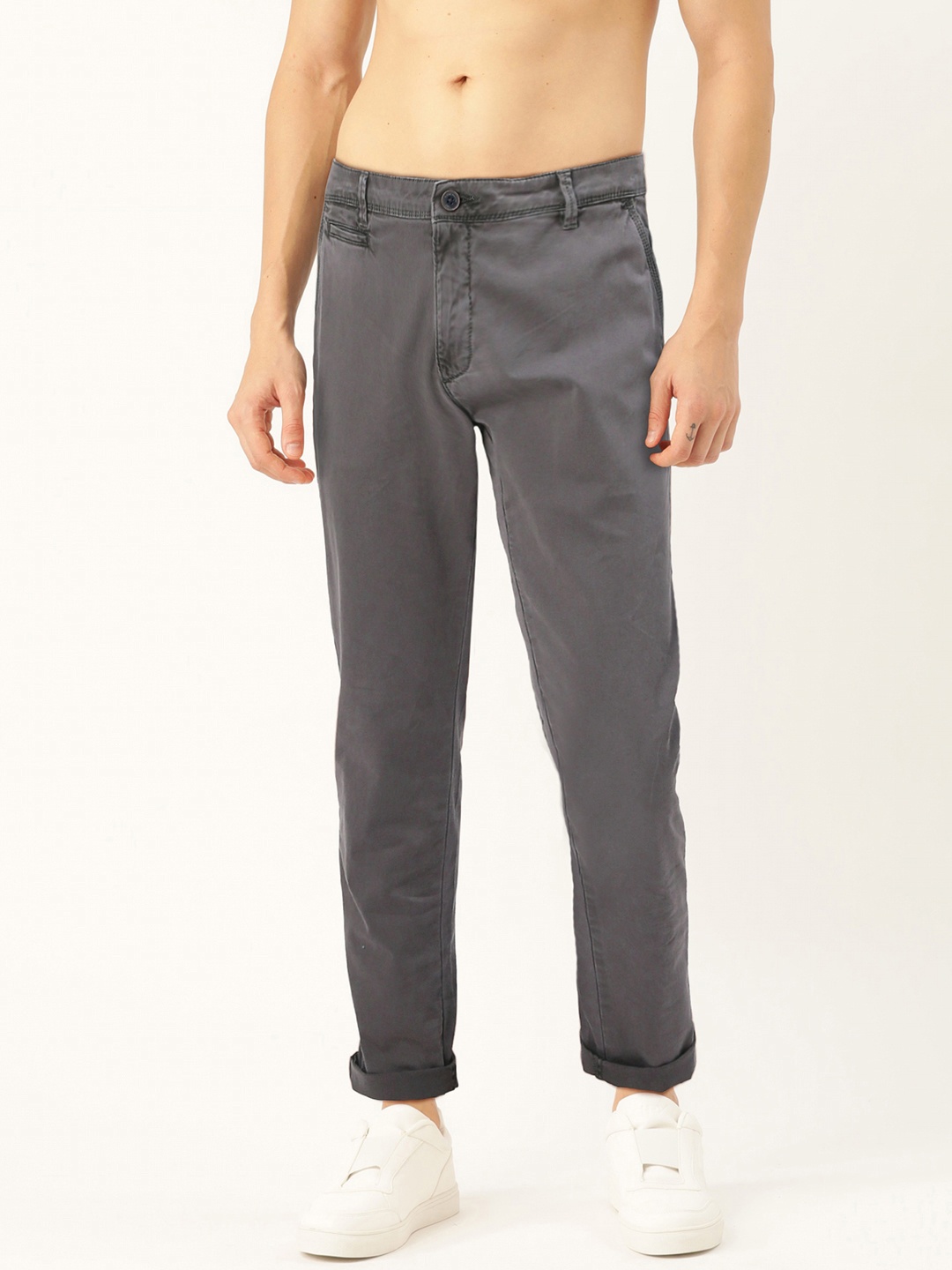 

Flying Machine Men Charcoal Grey Slim Fit Trousers