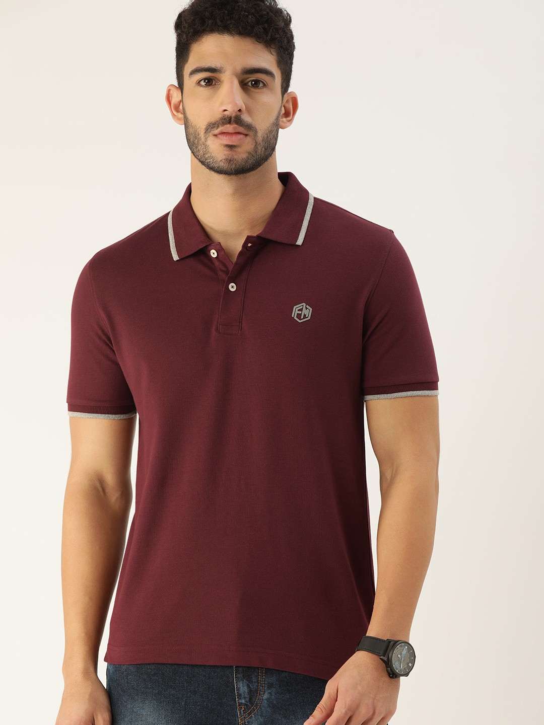 

Flying Machine Men Maroon Solid Pure Cotton Polo Collar Pure Cotton T-shirt