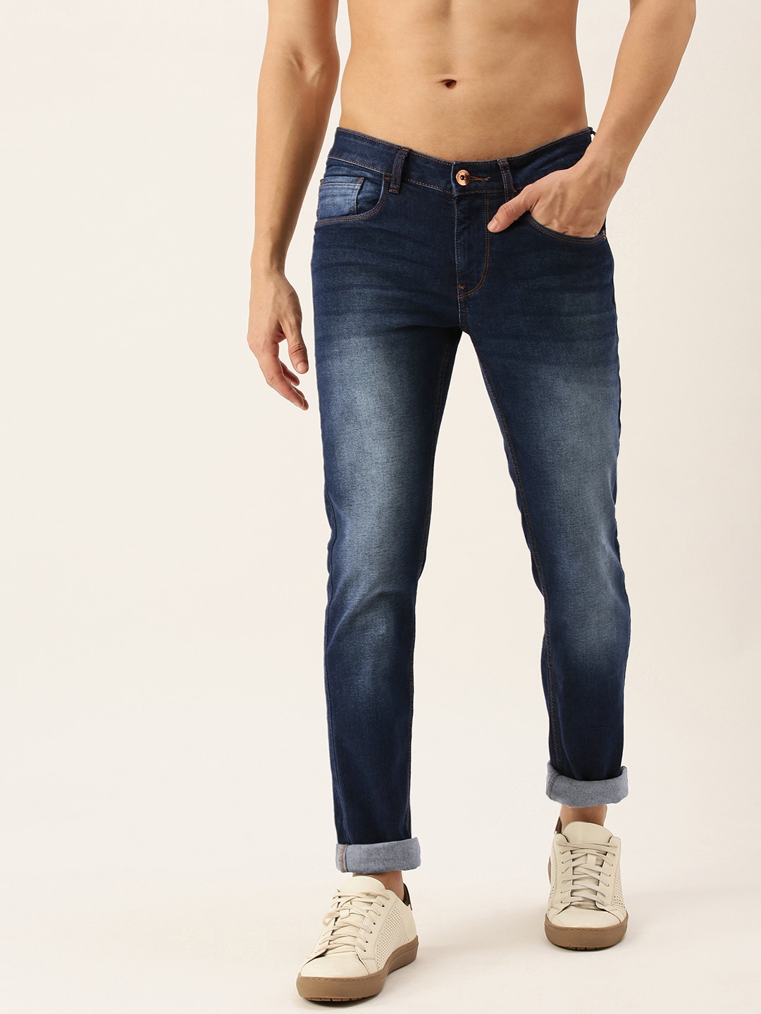 

Flying Machine Men Navy Blue Skinny Fit Low-Rise Clean Look Light Fade Stretchable Jeans