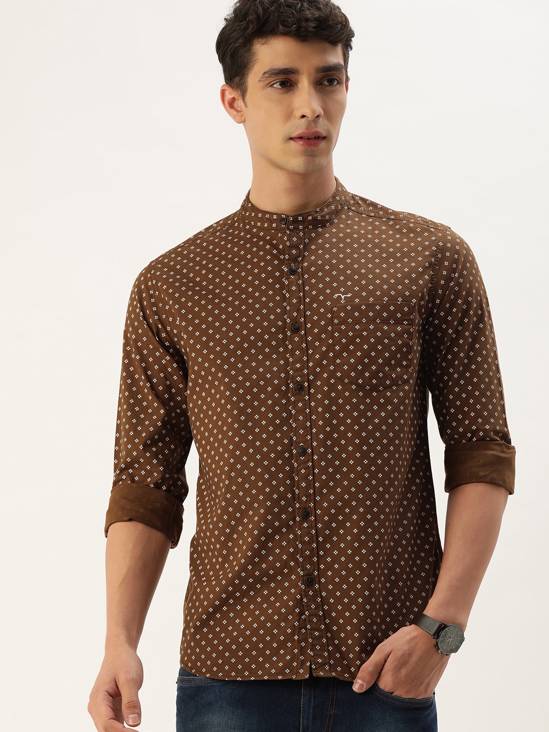 

Flying Machine Men Brown Slim Fit Printed Casual Shirt