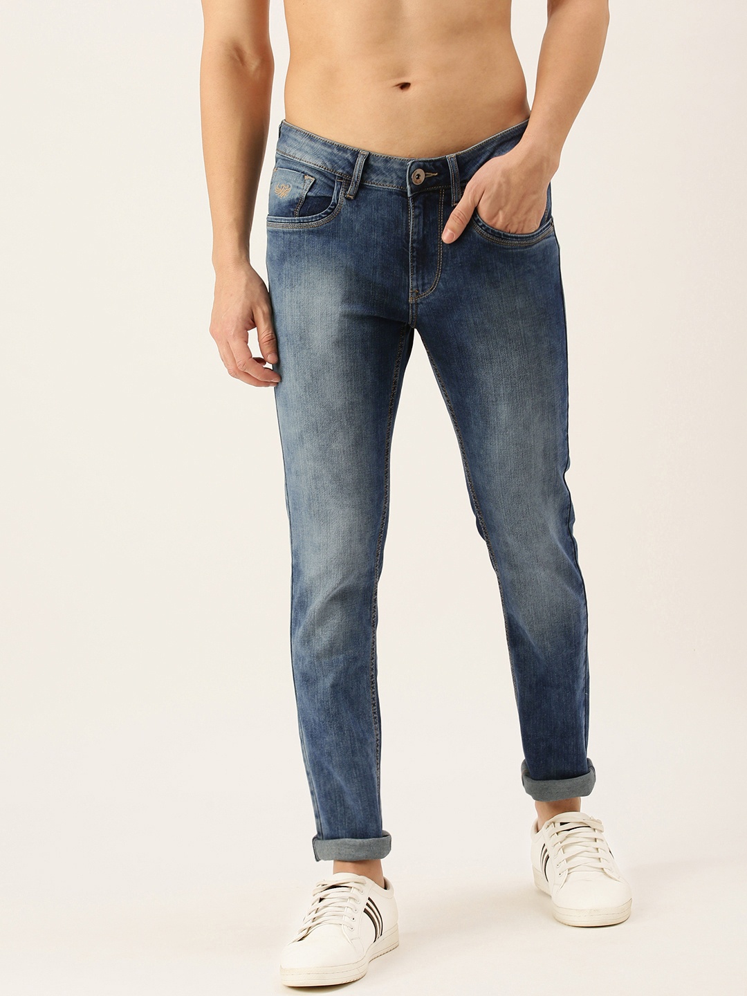 

Flying Machine Men Blue Skinny Fit Low-Rise Heavy Fade Stretchable Jeans