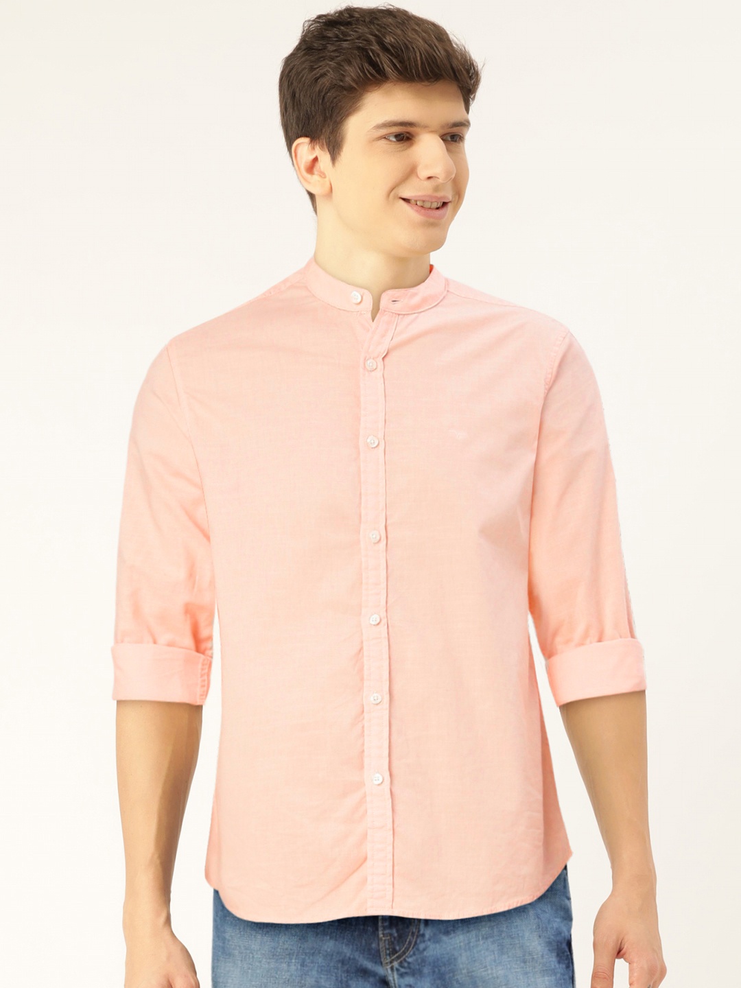 

Flying Machine Men Peach-Coloured Slim Fit Casual Shirt