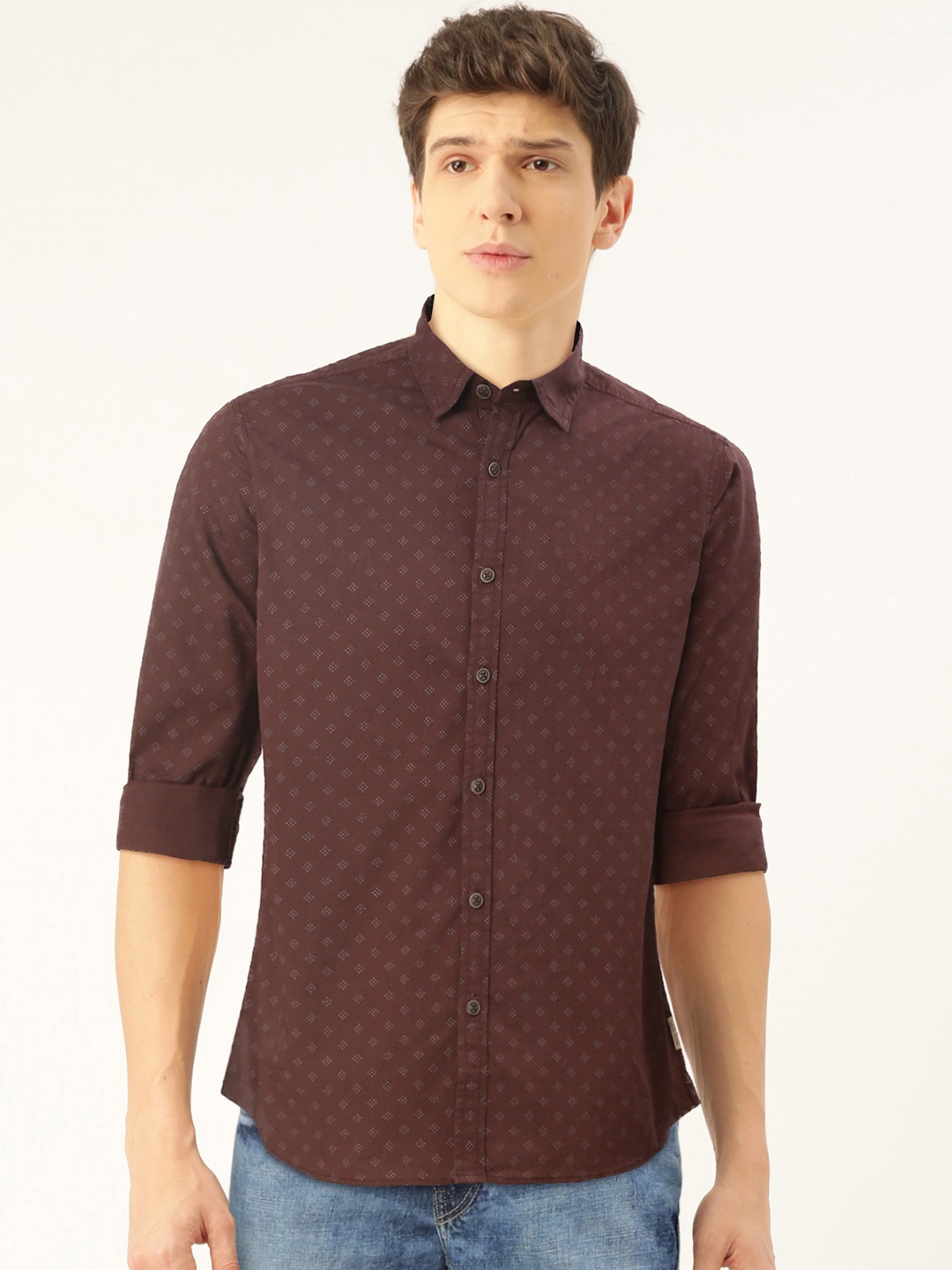 

Flying Machine Men Burgundy Slim Fit Ethnic Printed Casual Shirt