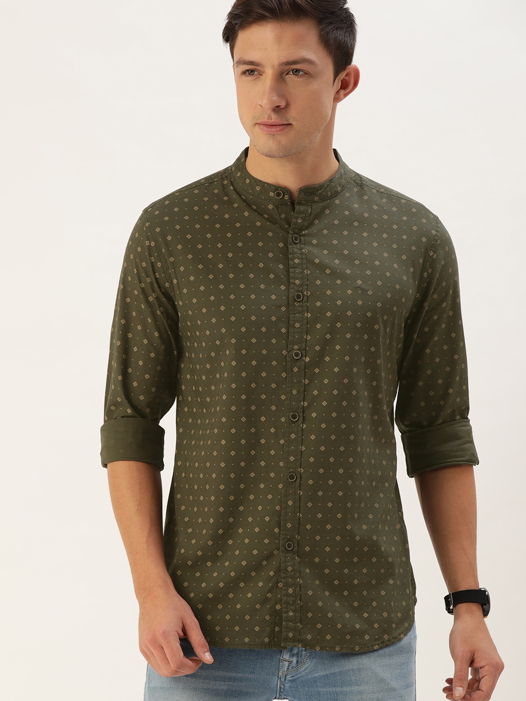 

Flying Machine Men Olive Green & Beige Slim Fit Printed Casual Shirt