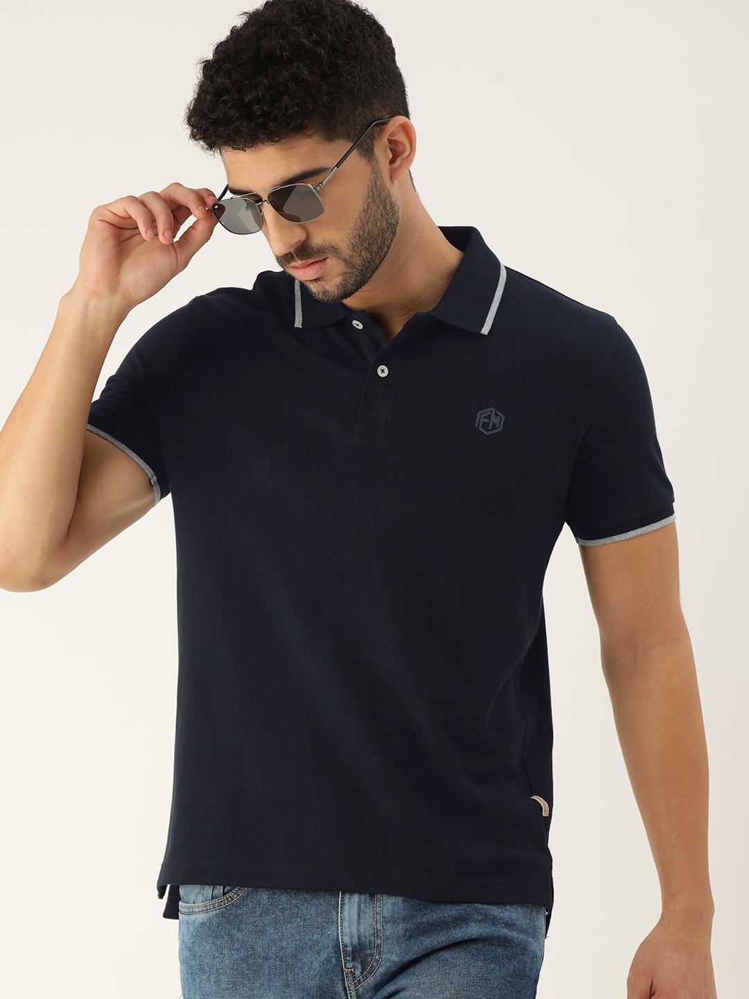 

Flying Machine Men Navy Blue Cotton Polo Collar T-shirt