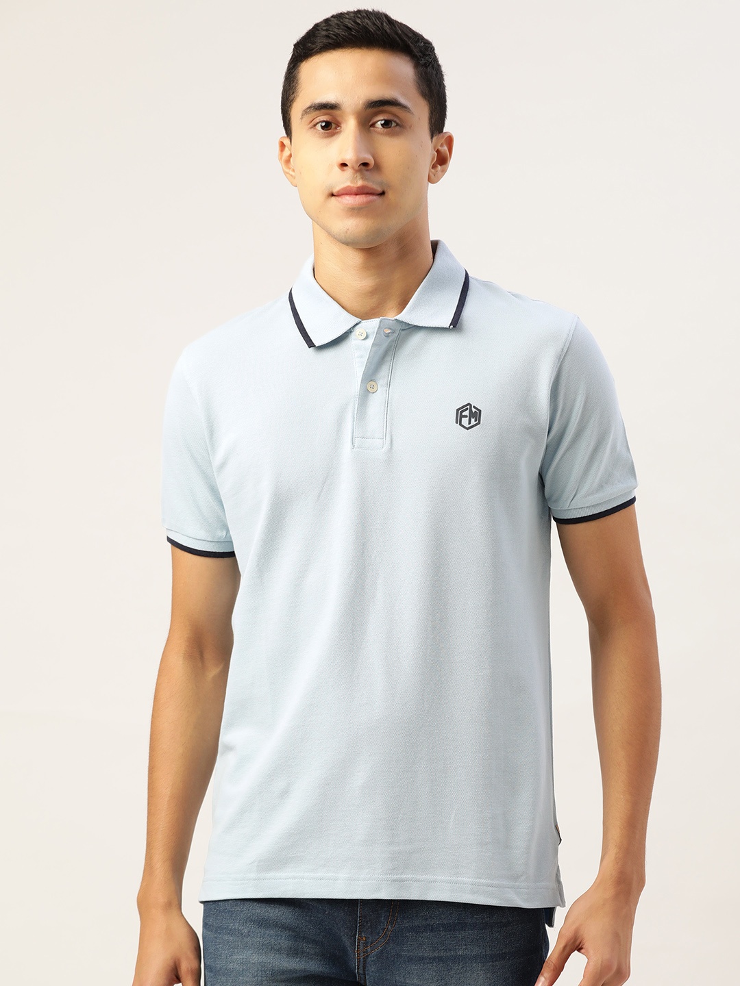 

Flying Machine Men Blue Pure Cotton Polo Collar Pure Cotton T-shirt