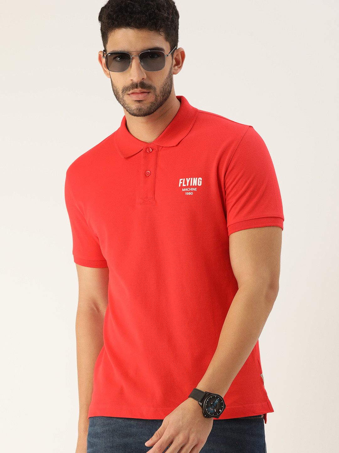 

Flying Machine Men Red Cotton Polo Collar T-shirt