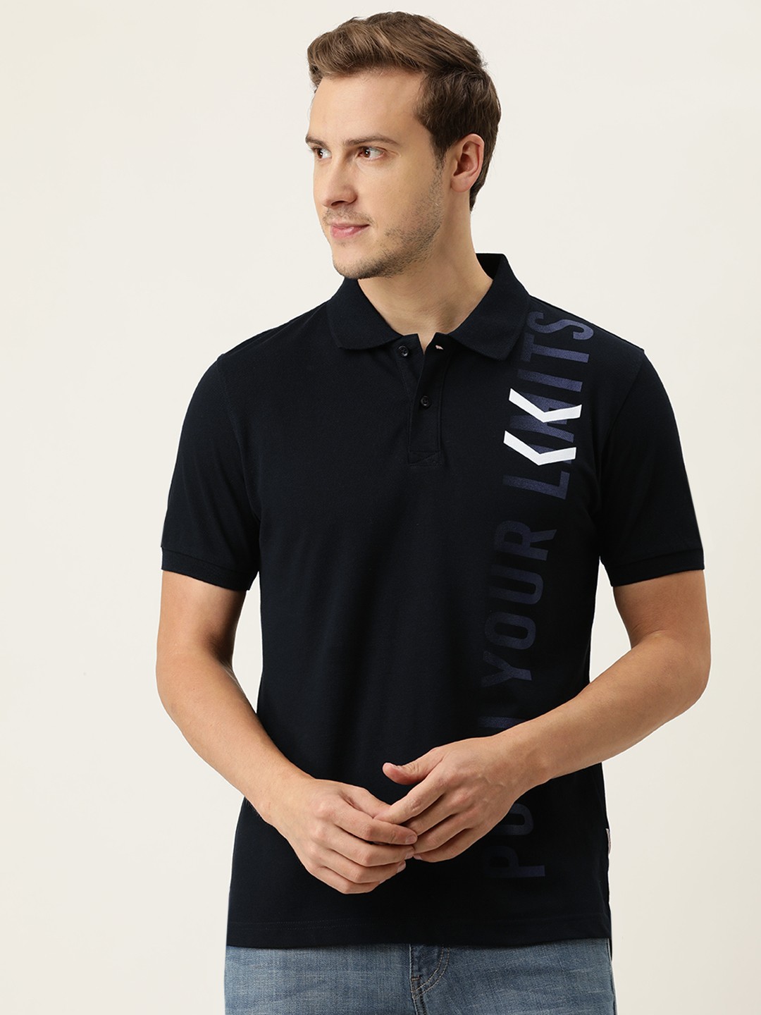 

Flying Machine Men Black Typography Printed Polo Collar T-shirt