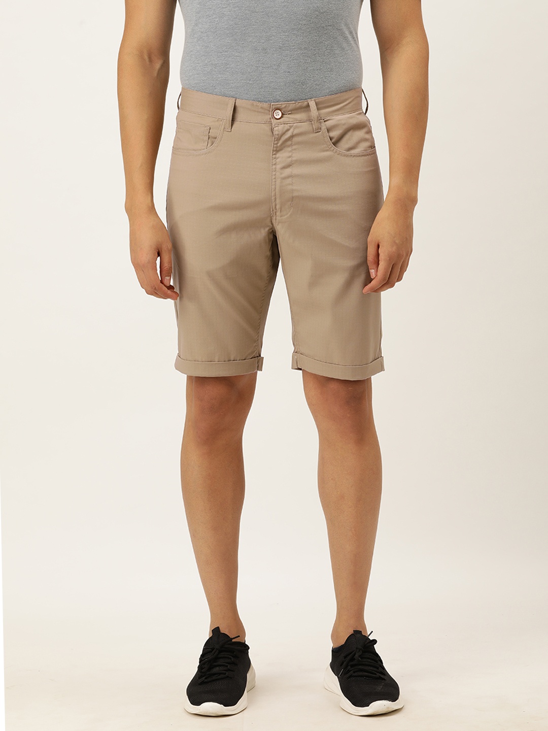 

Peter England Men Khaki Checked Mid-Rise Regular Shorts