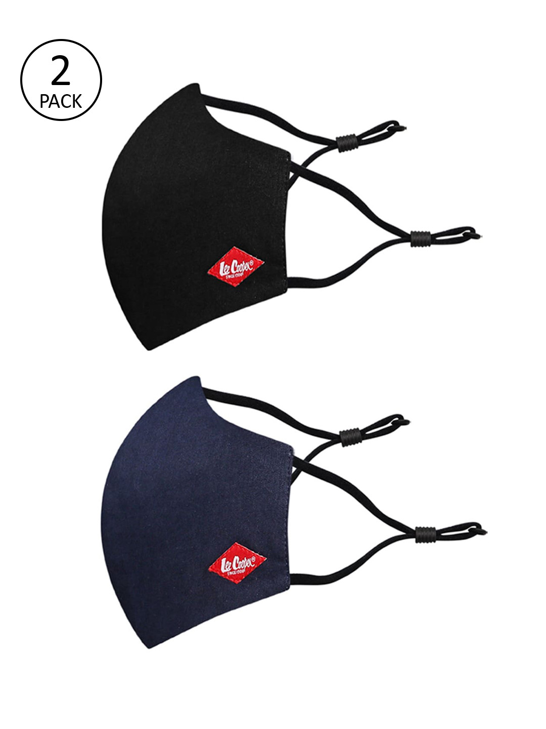 

Lee Cooper Unisex Pack Of 2 Solid 6-Ply Adjustable Reusable Cotton Cloth Masks, Navy blue