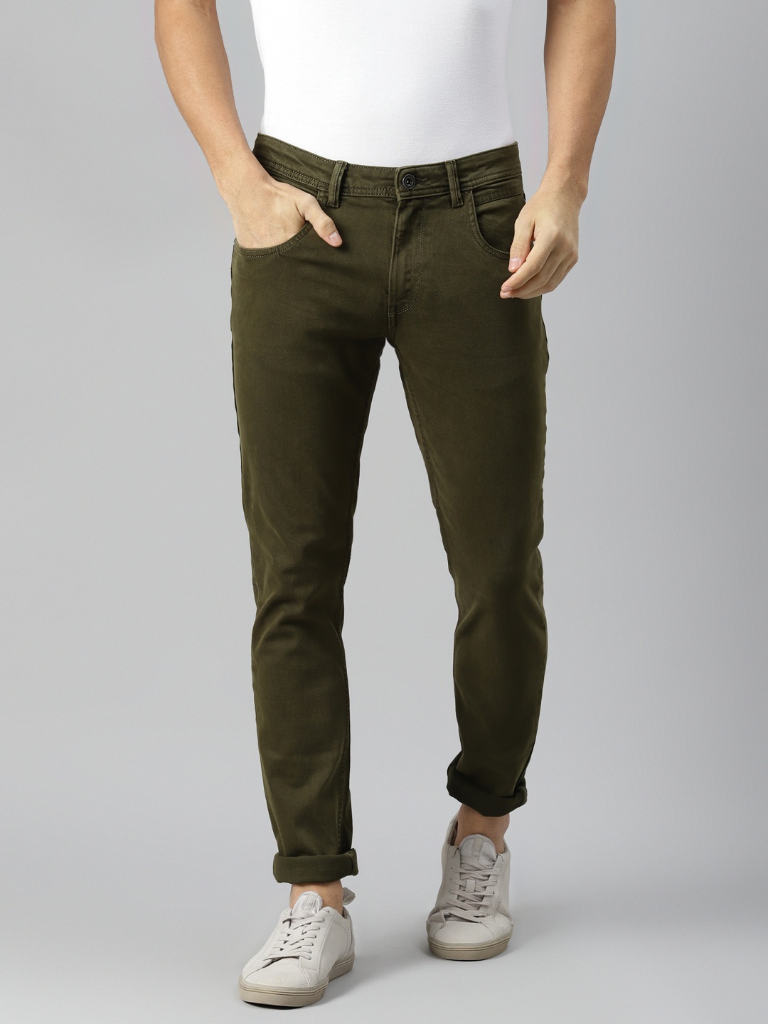 

VAN HEUSEN DENIM LABS Men Olive Super Skinny Fit Low-Rise Stretchable Jeans