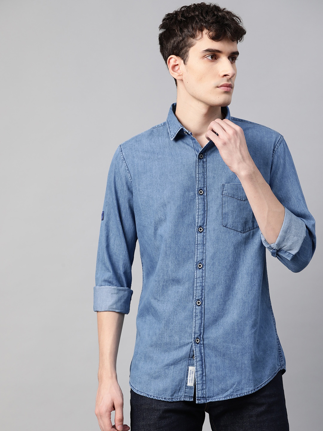 

VAN HEUSEN DENIM LABS Men Blue Pure Cotton Slim Fit Denim Shirt