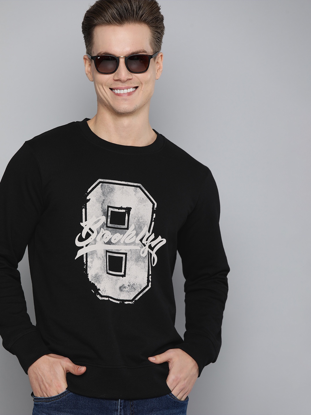 

HERE&NOW Men Black Printed Pullover Sweatshirt