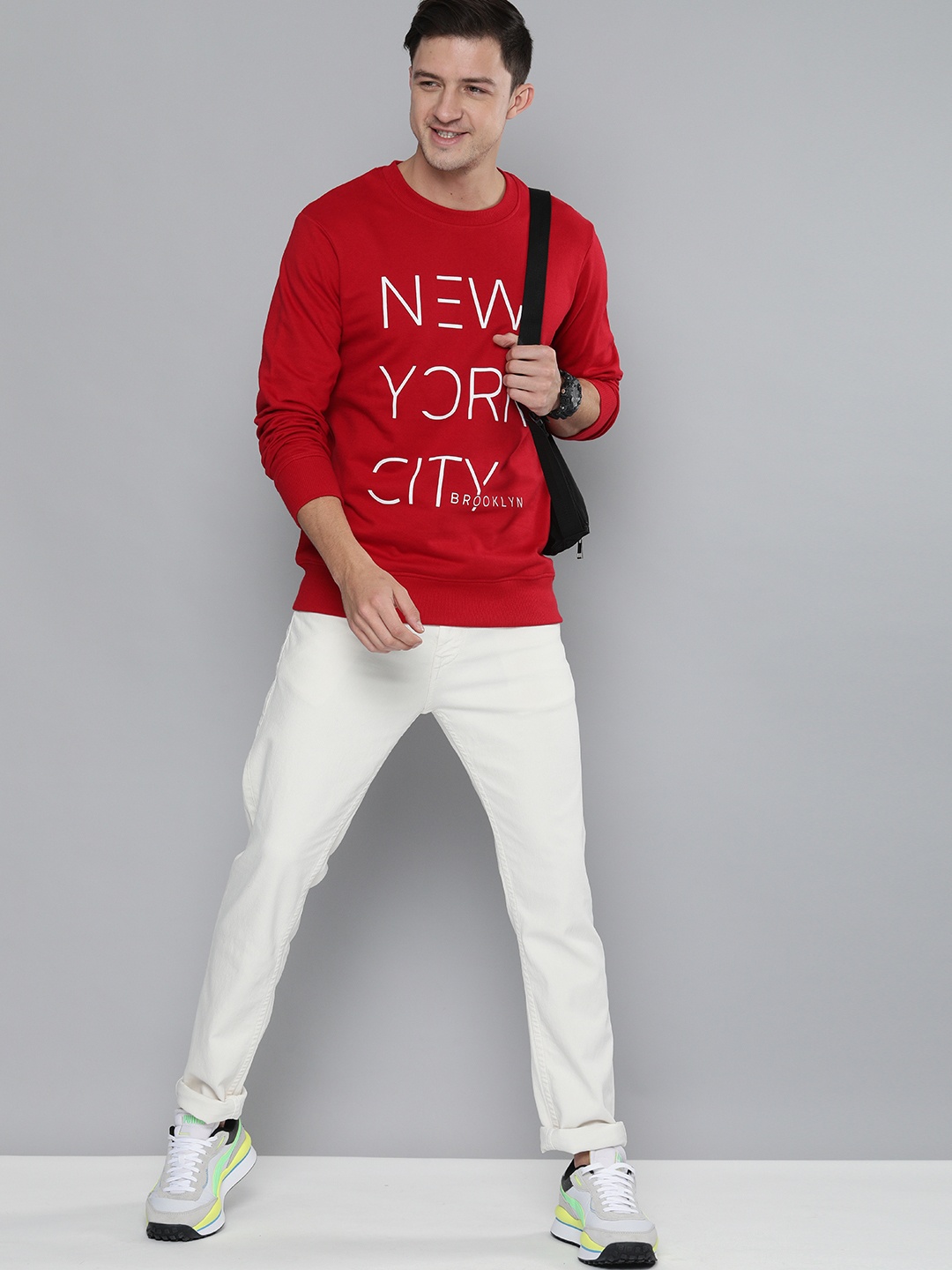 

HERE&NOW Men Red & White Printed Sweatshirt