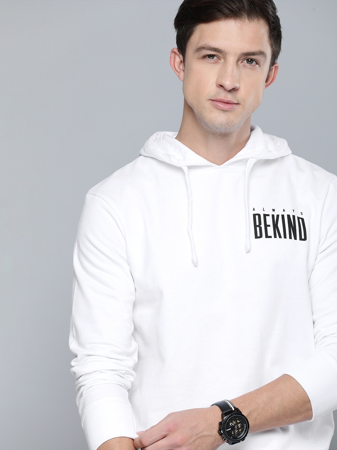 

HERE&NOW Men White Hooded Sweatshirt