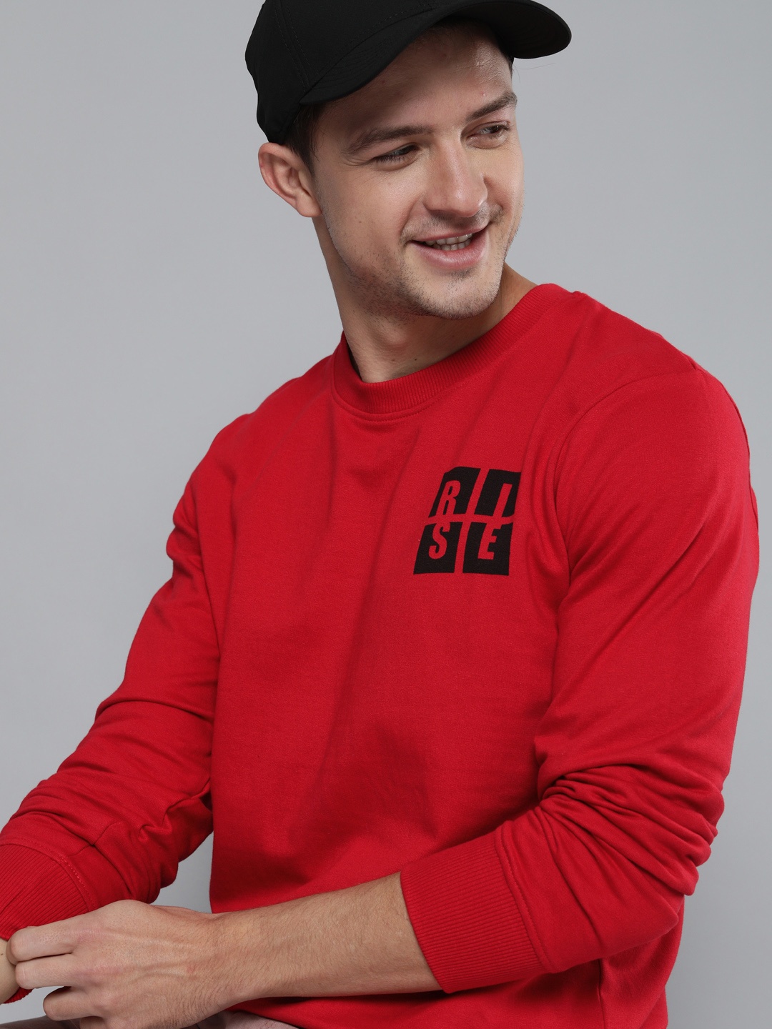 

HERE&NOW Men Red Printed Detail Pullover Sweatshirt