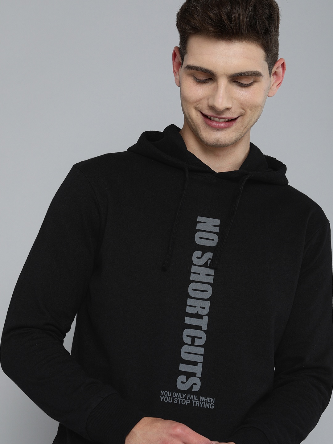 

HERE&NOW Men Black Printed Hooded Sweatshirt