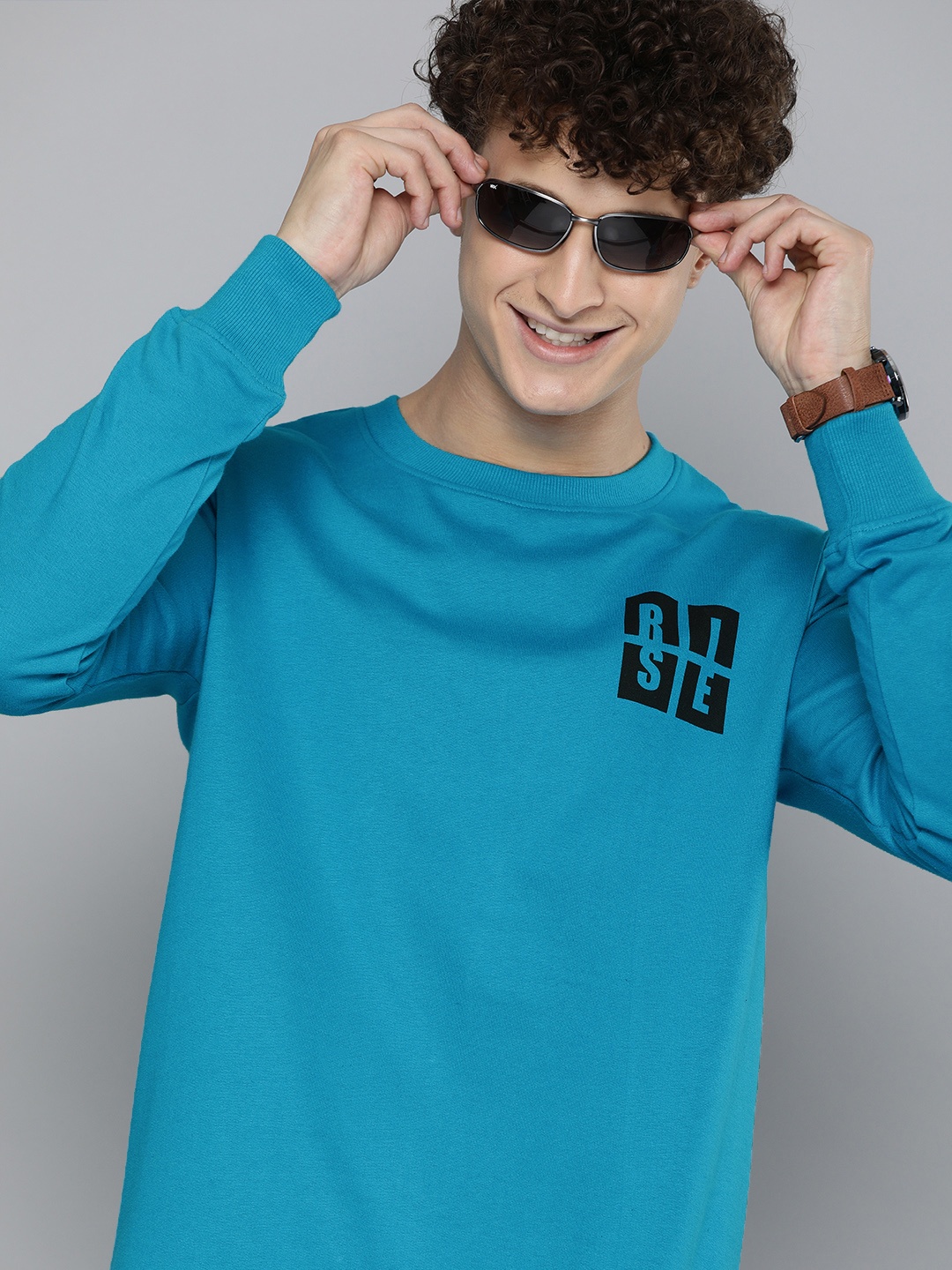 

HERE&NOW Men Blue Printed Sweatshirt