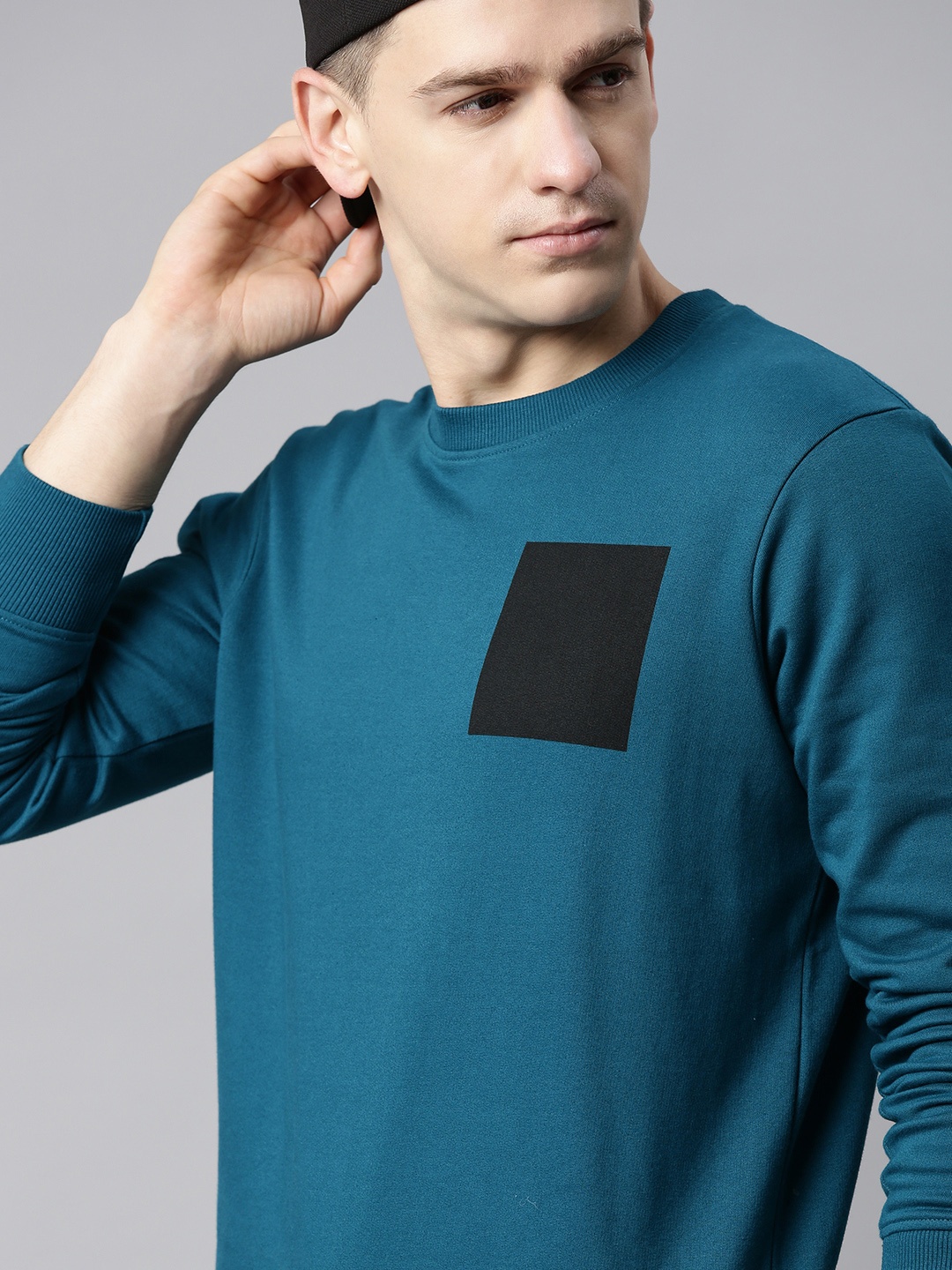 

HERE&NOW Men Teal Blue Sweatshirt with Printed Detail