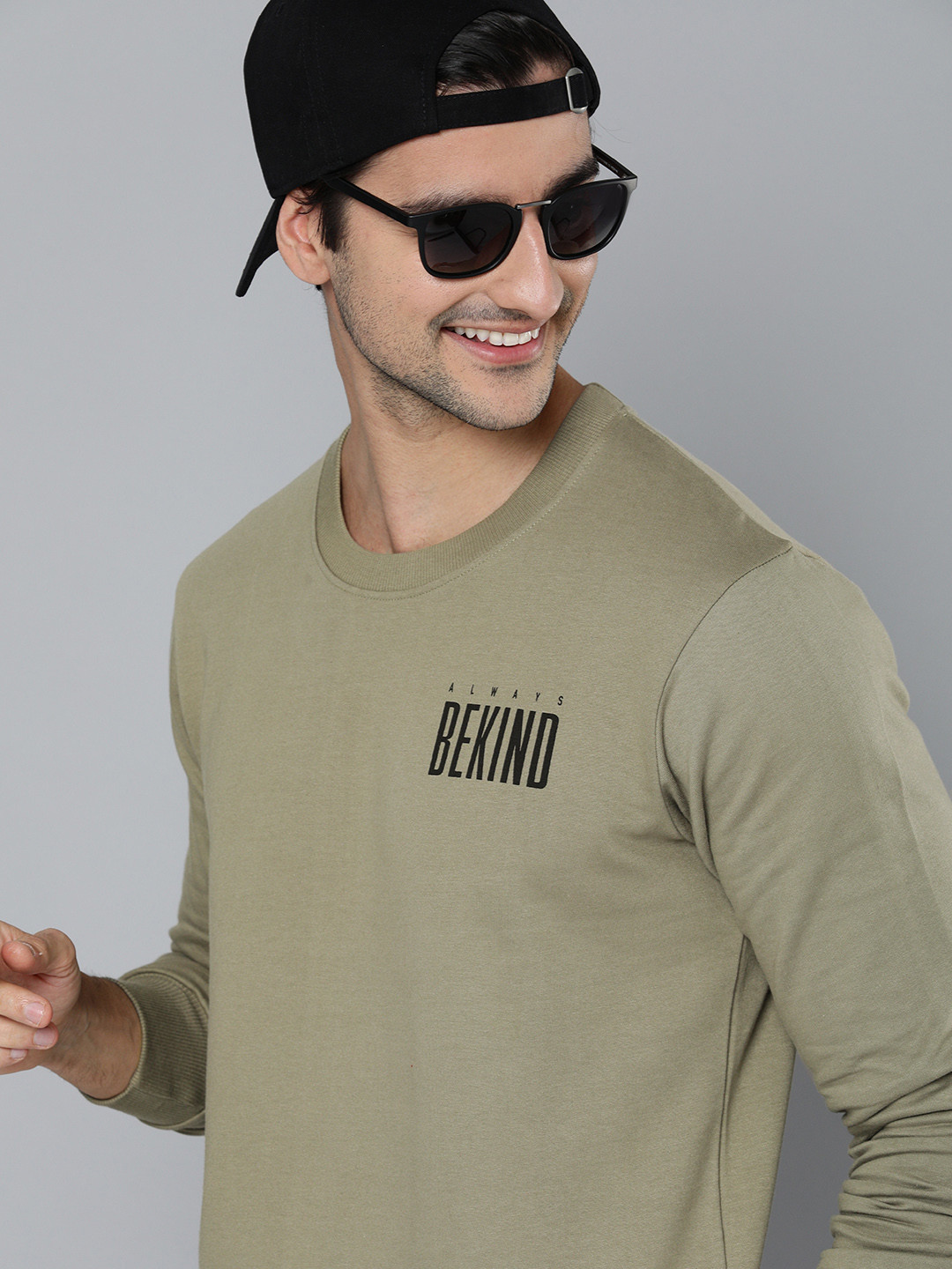 

HERE&NOW Men Khaki Typography Printed Pure Cotton Pullover Sweatshirt