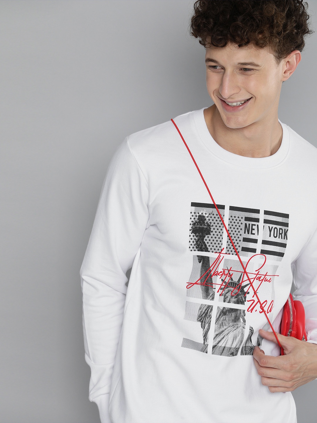 

HERE&NOW Men White & Black Printed Sweatshirt