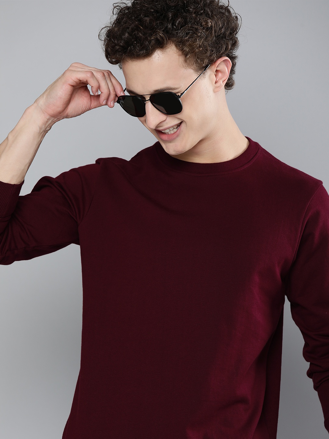 

HERE&NOW Men Purple Solid Sweatshirt