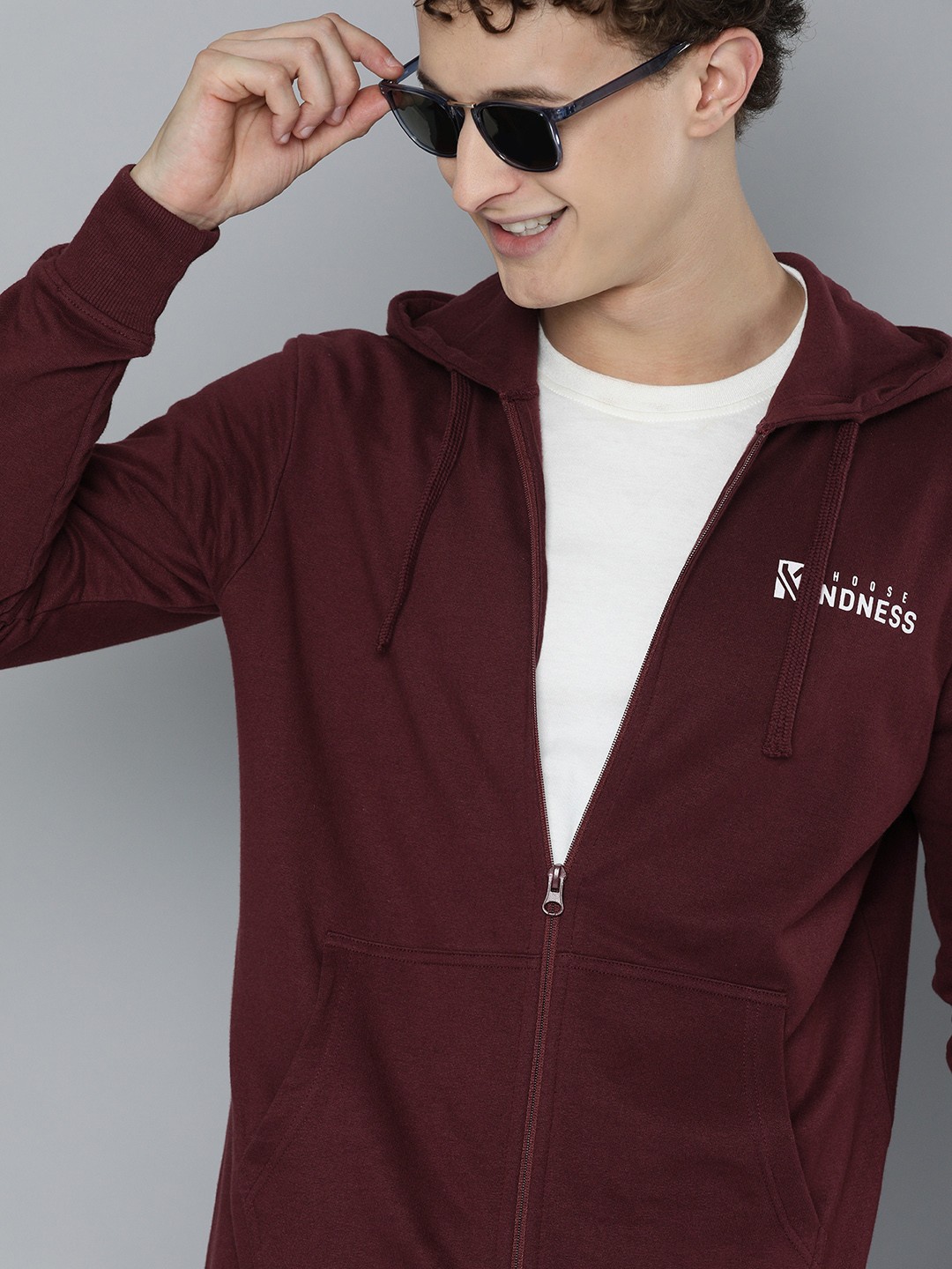 

HERE&NOW Men Burgundy Hooded Sweatshirt